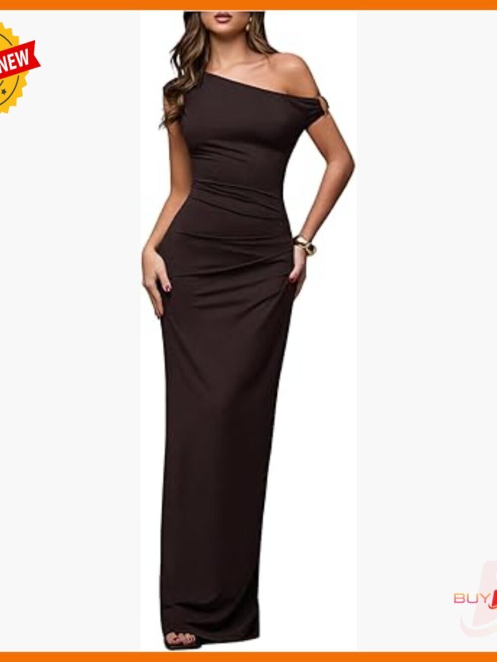 Off Shoulder Ruched Maxi Dress Wedding Guest Formal Asymmetrical Sleeveless